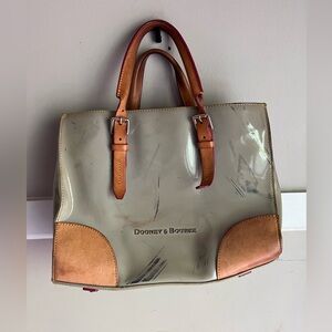 Dooney & Bourke Beige Patent Satchel with Brown Trim